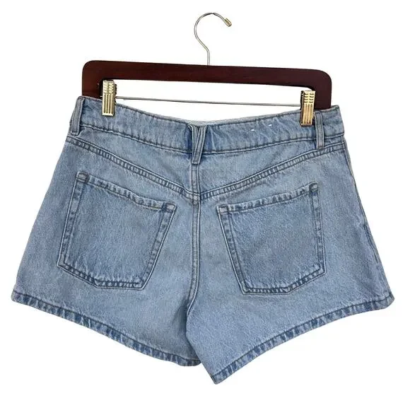 Garage Ariana Blue Denim Relaxed A-Line Shorts 7 High Rise Distressed 4” Inseam - Picture 4 of 7